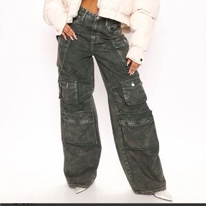 Lily High Rise Cargo Jeans - Green